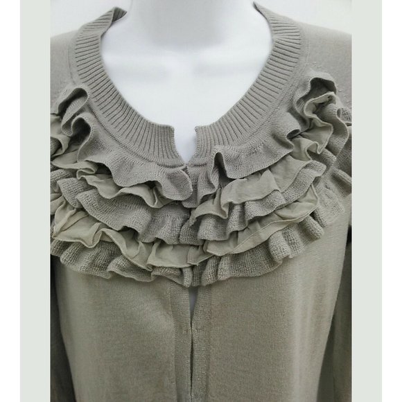 Banana Republic Medium Cardigan Sweater Beige Long Sleeve Merino Wool - Picture 2 of 4